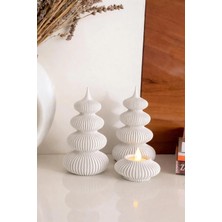 Nure Store 3'lü Set/ Modern 2'li Noel Ağacı ve Mumluk - LED Mum Uyumlu 15 cm