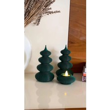 Nure Store 3'lü Set/ Modern 2'li Noel Ağacı ve Mumluk - LED Mum Uyumlu 15 cm