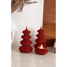 Nure Store 3'lü Set/ Modern 2'li Noel Ağacı ve Mumluk - LED Mum Uyumlu 15 cm