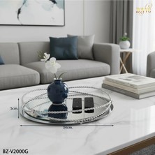 St. Morritz Burgu Model Aynalı Şık Dekoratif Yuvarlak Tepsi 34X34X5CM