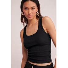 Fit Women Pamuklu Kadın Fitilli Görünümlü Kalın Askılı Basic Atlet 4624-SIYAH