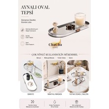 ChaCha Home Iskandinav Lüks Aynalı Dekoratif Sunum Tepsi | Home Detaylı Oval Parfüm, Takı ve Kozmetik Organizeri