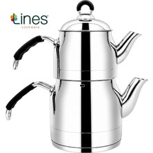 Lines Ayperi Çaydanlık Seti Siyah Silikon Kulp Paslanmaz Çelik