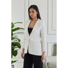 Ceyniye Pembe Çizgili Mono Yaka Tüvit Ceket