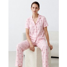 Fit Women Regular V Yaka Günlük Pembe Pijama Takımı