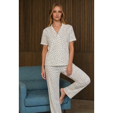 Fit Women Bol Kesim V Yaka Örme Kar Beyaz Pijama Takımı