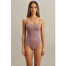 Fit Women Kadın Dikişsiz Örgü Askılı Gül Kurusu Full Body