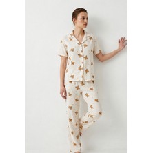 Fit Women V Yaka Kapama Lastik Bel Kar Beyaz Pijama Takımı