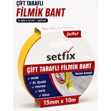 Setfix Çift Taraflı Şeffaf Filmik Bant, 15 mm x 10 mt / Cam, Etiket, Poster, Dekorasyon, Hobi, Ofis Işleri Için Ultra Ince Bant