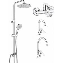 ECA E.c.a Ar Lite Banyo Bataryası + Kuğu Borulu Lavabo Bataryası + Evye Bataryası + Tuna Duş Kolonu | 5 Yıl Garantili