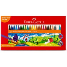 Bereketli Store Faber-Castell 25'li Ekstra Uzun 110 mm Silinebilir Mum Boya Seti | Silgi ve Kalemtıraş Hediyeli