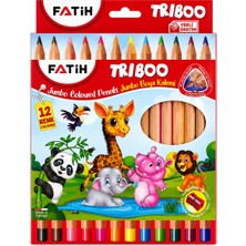 Bereketli Store Fatih Triboo 12 Renk Jumbo Üçgen Boya Kalemi | Tam Boy Kalemtıraşlı Kuru Boya Seti