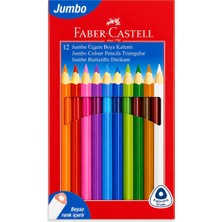 Bereketli Store Faber-Castell 12'li Üçgen Jumbo Boya Kalemi | Canlı Renkler Kolay Tutuşlu Kuru Boya Seti