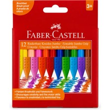 Bereketli Store Faber-Castell 12'li Grip Jumbo Üçgen Mum Boya | Kolay Kavranan Canlı Renkler Boya Seti