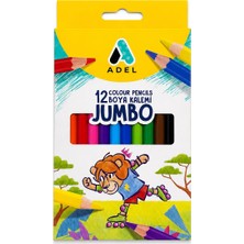 Bereketli Store Adel 12 Renk Jumbo Kuru Boya Kalemi | Canlı Renkler Boyama Seti
