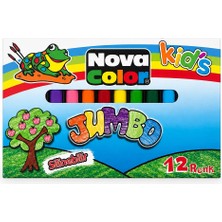 Bereketli Store Nova Color Kids 12 Renk Jumbo Silinebilir Mum Boya | Çocuklar Için Boyama Seti