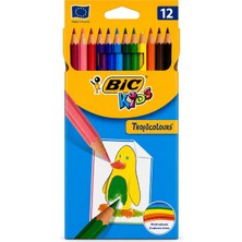 Bereketli Store Bıc Kids Tropicolors 12'li Kuru Boya Kalemi | Canlı Renkler Dayanıklı Boyama Seti