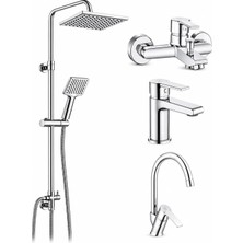 ECA E.c.a Ar Lite Banyo Bataryası + Ar Lite Lavabo Bataryası + Ar Lite Evye Bataryası + Ar Dicle Yağmurlama Duş Kolonu| 5 Yıl Garantili