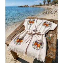 Trendol Fashion Life Kelebek Desenli Plaj Kimonosu /2 Kat Müslin Kumaş