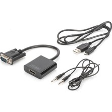 Digitus DA-70473 VGA  -  HDMI Çevirici + Ses (3.5mm), Full Hd (1080P), Kablolu, 15 Cm, Siyah Renk (Kdo)