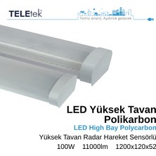 Teletek 100W Radar Hareket Sensörlü Beyaz Difüzör IP65 Polikarbon Yüksek Tavan LED Aydınlatma Armatürü Sıva Üstü, Endüstriyel