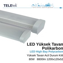Teletek 80W Acil Durum Kitli Beyaz Difüzör IP65 Polikarbon Yüksek Tavan LED Aydınlatma Armatürü Sıva Üstü, Endüstriyel