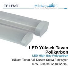 Teletek 80W 3-Step Fonksiyon ve Acil Durum Kitli LED Aydınlatma Armatürü   Beyaz Difüzör IP65 Polikarbon Yüksek Tavan Sıva Üstü, Endüstriyel