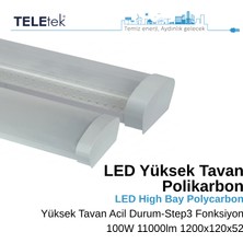 Teletek 100W 3 Kademeli Ayarlanabilir ve Acil Durum Kitli LED Aydınlatma Armatürü   Beyaz Difüzör IP65 Polikarbon Yüksek Tavan Sıva Üstü, Endüstriyel