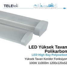 Teletek 100W 3 Koridor Fonksiyonlu LED Aydınlatma Armatürü   Beyaz Difüzör IP65 Polikarbon Yüksek Tavan Sıva Üstü, Endüstriyel