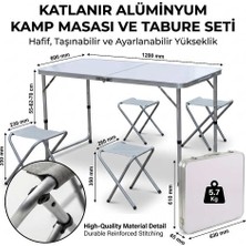 Evimdeyokyok Katlanabilir Alüminyum Kamp Masası ve 4 Lü Tabure Seti