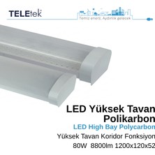 Teletek 80W 3 Koridor Fonksiyonlu LED Aydınlatma Armatürü   Beyaz Difüzör IP65 Polikarbon Yüksek Tavan Sıva Üstü, Endüstriyel