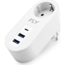 Evimdeyokyok Topraklı Termal Akım Korumalı Priz Adaptörü 2 USB 1 Type-C 3400-01