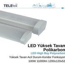 Teletek 100W 3 Koridor Fonksiyonlu ve Acil Durum Kitli LED Aydınlatma Armatürü   Beyaz Difüzör IP65 Polikarbon Yüksek Tavan Sıva Üstü, Endüstriyel