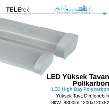 Teletek 80W 3 Dimlenebilir LED Aydınlatma Armatürü   Beyaz Difüzör IP65 Polikarbon Yüksek Tavan Sıva Üstü, Endüstriyel