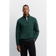 AVVA Erkek Koyu Yeşil Dik Yaka Fermuarlı -4 Dereceye Dayanıklı Regular Fit Sweatshirt A62Y1351