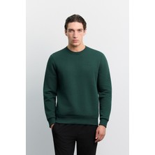 AVVA Erkek Koyu Yeşil Bisiklet Yaka 3 İplik Şardonlu -4 Dereceye Dayanıklı Regular Fit Sweatshirt A62Y1291