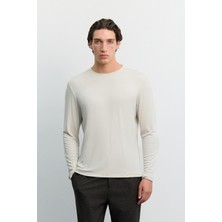 AVVA Erkek Bej Bisiklet Yaka Uzun Kol Basic Modal Regular Fit T-Shirt A62Y1032
