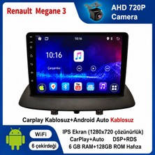 Conio Renault Megane 3 uyumlu 6GB Ram 128GB Rom Hafıza Android Kablosuz Carplay Navigasyon Multimedya 9 Inç Ekran Hediye görüş kamerası Hediye Çerçevesi