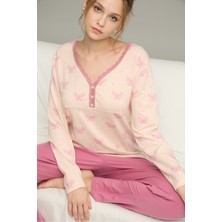 Siyah İnci Somon Desenli Örme Pamuklu Pijama TAKIM25240261