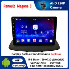 SBAID Renault Megane 3 Uyumlu 8GB Ram 128GB Rom Hafıza Android Kablosuz Carplay Navigasyon Multimedya 9 Inç Ekran Hediye Görüş Kamerası Hediye Çerçevesi 8+128