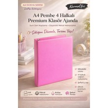Karmaofis A4 Pembe 4 Halkalı Klasör Ajanda – Suni Deri Kaplama, Metal Mekanizmalı, Şeffaf Cepli Premium Dosya