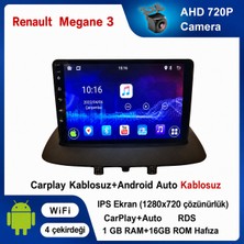 SBAID Renault Megane 3 Uyumlu 1GB Ram 16GB Rom Hafıza Android Kablosuz Carplay Navigasyon Multimedya 9 Inç Ekran Hediye Görüş Kamerası Hediye Çerçevesi 1+16