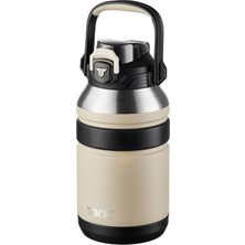 Hype Store Tkk Mega Boy 1500ML Pipetli/pipetsiz Kullanım Askılı Paslanmaz Çelik Termos Matara (Bej)
