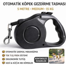 Elivora Karamel Otomatik Köpek Gezdirme Tasması Medium 5 Metre 15 kg Siyah