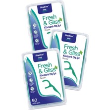 1001 Fresh & Gliss Kürdanlı Diş Ipi 3'lü Paket (150 Adet) | Nane Aromalı | Diş Arası Temizliği,
