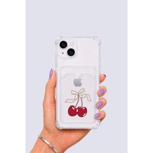 iPhone 15 Kartlıklı Kiraz Desenli Kılıf Nemere