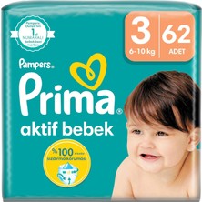 Prima Bebek Bezi Aktif Bebek 3 Beden 62 Adet Fırsat Paketi