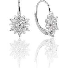 Söğütlü Silver 925 Ayar Gümüş Küpe Rodyumlu Zirkon Taşlı Kar Tanesi Küpe - Fransız Kilit Çengelli Kadın Küpe SGTL13483RODAJ