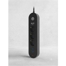 Blic Aura Akse 3'lü Akım Korumalı Priz - 2x Usb-A + 1x Type-C Pd 20W Hızlı Şarj Çıkışlı, 2500W Termal Korumalı Siyah Çoklu Priz