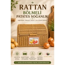 Lucky Love Rattan Patateslik Kapaklı Mutfak Saklama Sepeti 35,5 cm 2 Bölmeli Gıda Temasına Uygun